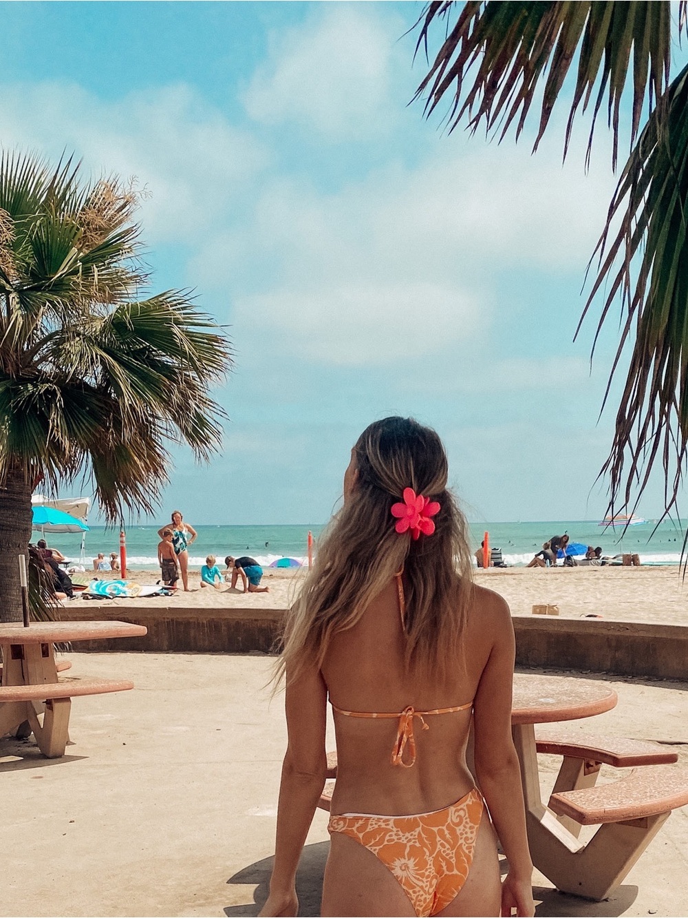 Women's Orange Floral Tie-Back Bikini Set